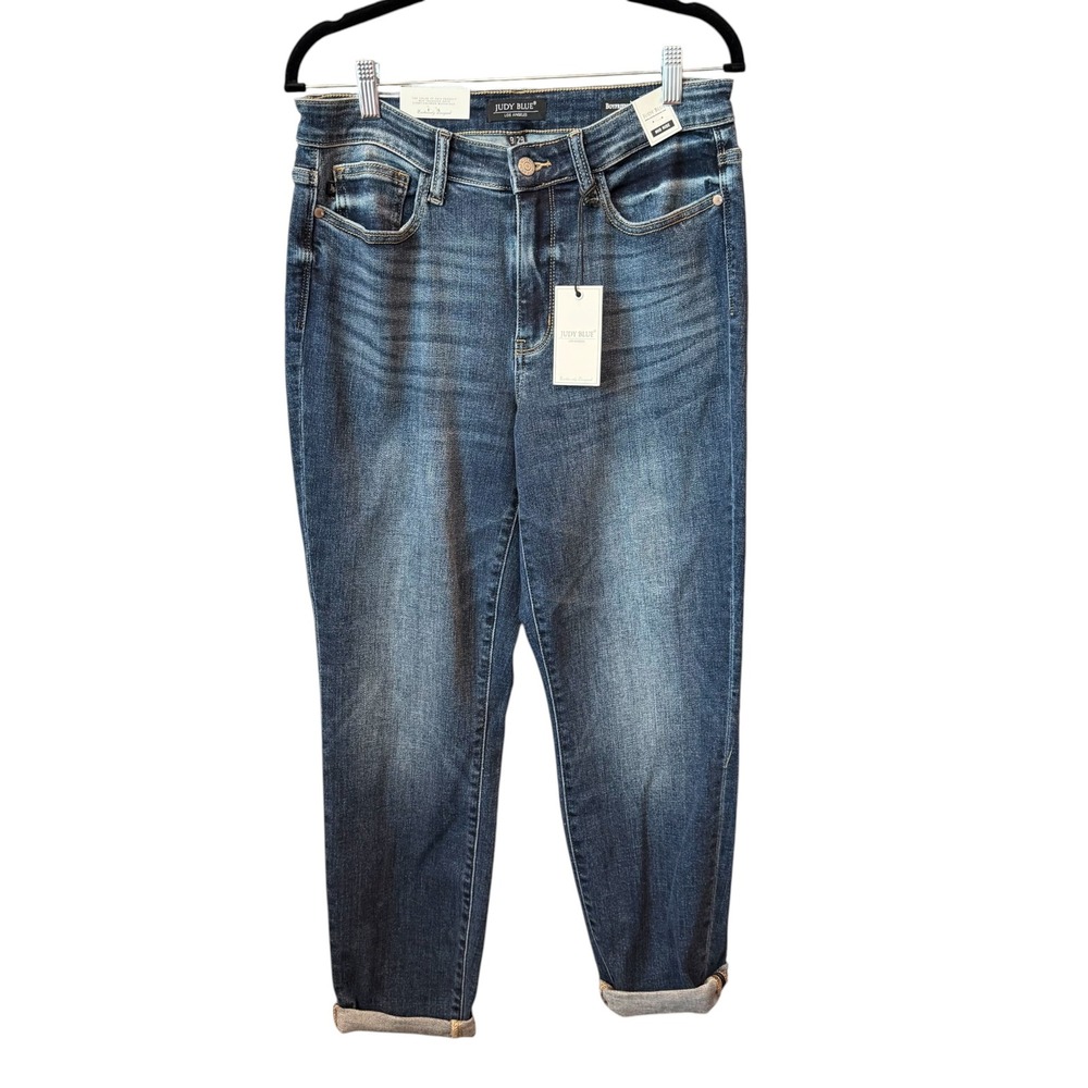 Judy Blue Boyfriend Jeans Womens Blue Mid Rise Cuffed Casual Size 9/29 NWT